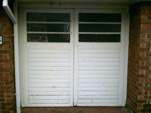 White Side-Hinged Beaumont Garage Door (Before)